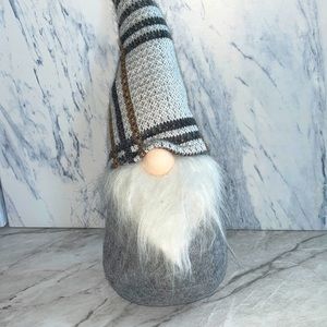 NEW Festive living medium fabric gnome with stripe hat grey